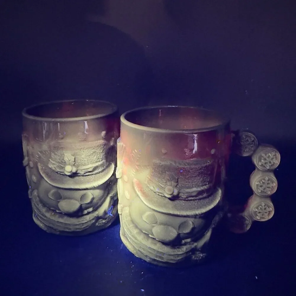 Luminarc Arcoroc Ruby Red Thick Heavy Glass Mug Cup Set Manganese 365nm UV Glow - Picture 10 of 13